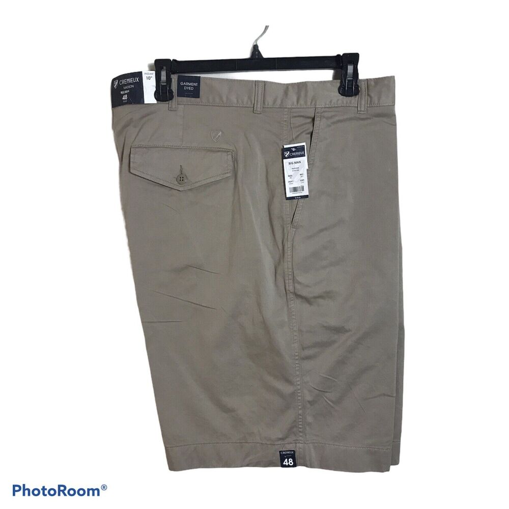 CREMIEUX Madison Mens Khaki Flat Front Shorts Big Man 48 Ins 10 Garment Dyed $75